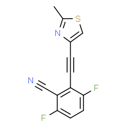 ChemSpider 2D Image | 3,6-Difluoro-2-[(2-methyl-1,3-thiazol-4-yl)ethynyl]benzonitrile | C13H6F2N2S