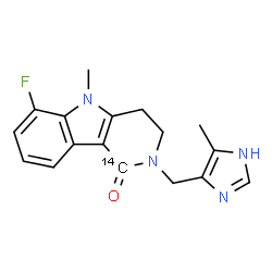 ChemSpider 2D Image | 6-Fluoro-5-methyl-2-[(5-methyl-1H-imidazol-4-yl)methyl](1-~14~C)-2,3,4,5-tetrahydro-1H-pyrido[4,3-b]indol-1-one | C1614CH17FN4O