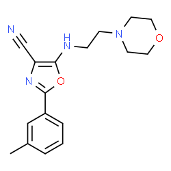 ChemSpider 2D Image | 2-(3-Methylphenyl)-5-{[2-(4-morpholinyl)ethyl]amino}-1,3-oxazole-4-carbonitrile | C17H20N4O2