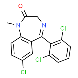 ChemSpider 2D Image | 7-Chloro-5-(2,6-dichlorophenyl)-1-methyl-1H-benzo[e][1,4]diazepin-2(3H)-one | C16H11Cl3N2O
