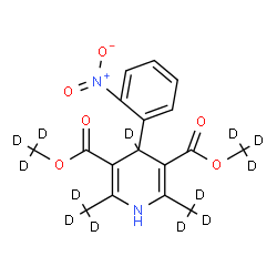 ChemSpider 2D Image | Bis[(~2~H_3_)methyl] 2,6-bis[(~2~H_3_)methyl]-4-(2-nitrophenyl)(4-~2~H)-1,4-dihydro-3,5-pyridinedicarboxylate | C17H5D13N2O6