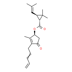 ChemSpider 2D Image | (1S)-2-Methyl-4-oxo-3-(2,4-pentadien-1-yl)-2-cyclopenten-1-yl (1R,3R)-2,2-dimethyl-3-(2-methyl-1-propen-1-yl)cyclopropanecarboxylate | C21H28O3