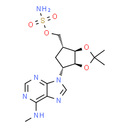 ChemSpider 2D Image | {(3aR,4R,6R,6aS)-2,2-Dimethyl-6-[6-(methylamino)-9H-purin-9-yl]tetrahydro-3aH-cyclopenta[d][1,3]dioxol-4-yl}methyl sulfamate | C15H22N6O5S