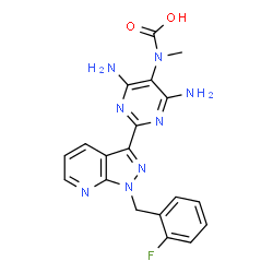ChemSpider 2D Image | {4,6-Diamino-2-[1-(2-fluorobenzyl)-1H-pyrazolo[3,4-b]pyridin-3-yl]-5-pyrimidinyl}methylcarbamic acid | C19H17FN8O2