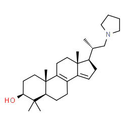 ChemSpider 2D Image | (3S,5R,10S,13R,17R)-4,4,10,13-Tetramethyl-17-[(2S)-1-(1-pyrrolidinyl)-2-propanyl]-2,3,4,5,6,7,10,11,12,13,16,17-dodecahydro-1H-cyclopenta[a]phenanthren-3-ol | C28H45NO