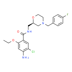 ChemSpider 2D Image | 4-Amino-5-chloro-2-ethoxy-N-{[(2R)-4-(4-fluorobenzyl)-2-morpholinyl]methyl}benzamide | C21H25ClFN3O3