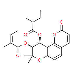 ChemSpider 2D Image | (9R,10R)-8,8-Dimethyl-10-[(2-methylbutanoyl)oxy]-2-oxo-9,10-dihydro-2H,8H-pyrano[2,3-f]chromen-9-yl (2Z)-2-methyl-2-butenoate | C24H28O7