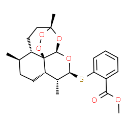 ChemSpider 2D Image | Methyl 2-{[(1R,4S,5R,8S,9R,10S,12S,13R)-1,5,9-trimethyl-11,14,15,16-tetraoxatetracyclo[10.3.1.0~4,13~.0~8,13~]hexadec-10-yl]sulfanyl}benzoate | C23H30O6S