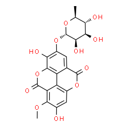 ChemSpider 2D Image | 3,7-Dihydroxy-6-methoxy-5,10-dioxo-5,10-dihydrochromeno[5,4,3-cde]chromen-2-yl 6-deoxy-alpha-L-mannopyranoside | C21H18O12