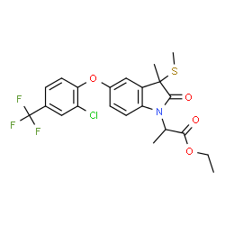 ChemSpider 2D Image | Ethyl 2-{5-[2-chloro-4-(trifluoromethyl)phenoxy]-3-methyl-3-(methylsulfanyl)-2-oxo-2,3-dihydro-1H-indol-1-yl}propanoate | C22H21ClF3NO4S
