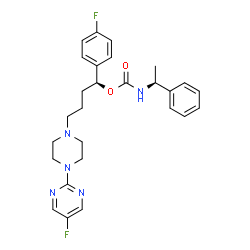 ChemSpider 2D Image | (1S)-1-(4-Fluorophenyl)-4-[4-(5-fluoro-2-pyrimidinyl)-1-piperazinyl]butyl [(1S)-1-phenylethyl]carbamate | C27H31F2N5O2