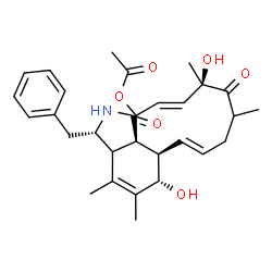 ChemSpider 2D Image | (3S,6S,6aR,7E,12R,13E,15aR)-3-Benzyl-6,12-dihydroxy-4,5,10,12-tetramethyl-1,11-dioxo-2,3,3a,6,6a,9,10,11,12,15-decahydro-1H-cycloundeca[d]isoindol-15-yl acetate | C30H37NO6