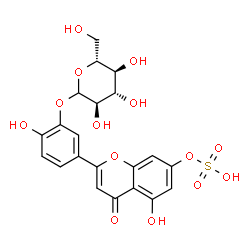 ChemSpider 2D Image | 2-[3-(D-Glucopyranosyloxy)-4-hydroxyphenyl]-5-hydroxy-4-oxo-4H-chromen-7-yl hydrogen sulfate | C21H20O14S