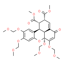 ChemSpider 2D Image | Dimethyl (1S,2R,6aR,11bR,11cS)-6,6a,9,10-tetrakis(methoxymethoxy)-4-oxo-1,2,4,6a,11b,11c-hexahydrobenzo[kl]xanthene-1,2-dicarboxylate | C28H34O14