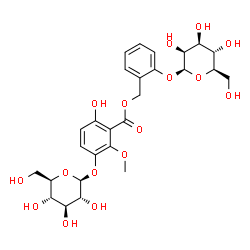 ChemSpider 2D Image | 2-(beta-D-Mannopyranosyloxy)benzyl 3-(beta-D-glucopyranosyloxy)-6-hydroxy-2-methoxybenzoate | C27H34O16