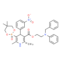 ChemSpider 2D Image | 2-[Benzyl(phenyl)amino]ethyl 5-(5,5-dimethyl-2-oxido-1,3,2-dioxaphosphinan-2-yl)-6-methyl-2-(~13~C)methyl-4-(3-nitrophenyl)-1,4-dihydro-3-pyridinecarboxylate | C3313CH38N3O7P