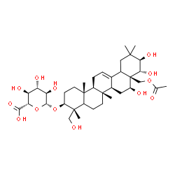 ChemSpider 2D Image | (3S,4R,6aR,6bS,8S,8aR,9R,10R,14aS,14bR)-8a-(Acetoxymethyl)-8,9,10-trihydroxy-4-(hydroxymethyl)-4,6a,11,11,14b-pentamethyl-1,2,3,4,4a,5,6,6a,6b,7,8,8a,9,10,11,12,12a,14,14a,14b-icosahydro-3-picenyl bet
a-D-glucopyranosiduronic acid | C37H58O13