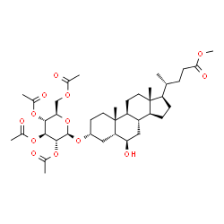 ChemSpider 2D Image | Methyl (3alpha,5beta,6beta)-6-hydroxy-3-[(2,3,4,6-tetra-O-acetyl-beta-D-glucopyranosyl)oxy]cholan-24-oate | C39H60O13