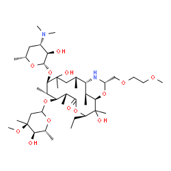 ChemSpider 2D Image | (1R,3R,6R,7S,8S,9R,12R,13S,15S,17S)-3-Ethyl-2,10-dihydroxy-15-[(2-methoxyethoxy)methyl]-2,6,8,10,12,17-hexamethyl-5-oxo-9-{[3,4,6-trideoxy-3-(dimethylamino)-beta-D-xylo-hexopyranosyl]oxy}-4,16-dioxa-1
4-azabicyclo[11.3.1]heptadec-7-yl 2,6-dideoxy-3-C-methyl-3-O-methyl-D-ribo-hexopyranoside | C42H78N2O14