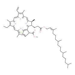 ChemSpider 2D Image | Magnesium (3S,4S)-14-ethyl-21-(methoxycarbonyl)-4,8,13,18-tetramethyl-3-(3-oxo-3-{[(2Z)-3,7,11,15-tetramethyl-2-hexadecen-1-yl]oxy}propyl)-9-vinyl-23,25-didehydro-4,21-dihydro-3H-phorbin-23-id-20-olat
e | C55H72MgN4O5