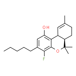 ChemSpider 2D Image | (6aR)-4-Fluoro-6,6,9-trimethyl-3-pentyl-6a,7,8,10a-tetrahydro-6H-benzo[c]chromen-1-ol | C21H29FO2