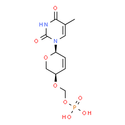 ChemSpider 2D Image | {[(3R,6R)-6-(5-Methyl-2,4-dioxo-3,4-dihydro-1(2H)-pyrimidinyl)-3,6-dihydro-2H-pyran-3-yl]oxy}methyl dihydrogen phosphate | C11H15N2O8P