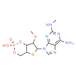 ChemSpider 2D Image | 6-[6-Amino-2-(methylamino)-9H-purin-9-yl]-7-methoxytetrahydro-4H-furo[3,2-d][1,3,2]dioxaphosphinin-2-ol 2-oxide | C12H17N6O6P