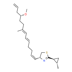 ChemSpider 2D Image | (4R)-4-[(1Z,5E,7E,11R)-11-Methoxy-8-methyl-1,5,7,13-tetradecatetraen-1-yl]-2-[(1S,2S)-2-methylcyclopropyl]-4,5-dihydro-1,3-thiazole | C23H35NOS