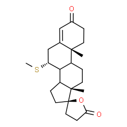ChemSpider 2D Image | (7R,10R,13S,17R)-10,13-Dimethyl-7-(methylsulfanyl)-1,6,7,8,9,10,11,12,13,14,15,16-dodecahydro-3'H-spiro[cyclopenta[a]phenanthrene-17,2'-furan]-3,5'(2H,4'H)-dione | C23H32O3S