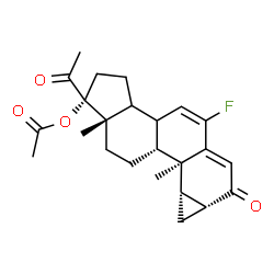 ChemSpider 2D Image | (1R,7aR,8aS,8bR,8cR,10aS)-1-Acetyl-5-fluoro-8b,10a-dimethyl-7-oxo-1,2,3,3a,3b,7,7a,8,8a,8b,8c,9,10,10a-tetradecahydrocyclopenta[a]cyclopropa[g]phenanthren-1-yl acetate | C24H29FO4