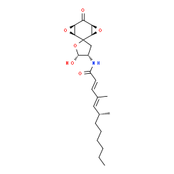 ChemSpider 2D Image | (2E,4E,6R)-N-[(1R,3S,4'S,5R,5'R,7S)-5'-Hydroxy-6-oxodihydro-3'H-spiro[4,8-dioxatricyclo[5.1.0.0~3,5~]octane-2,2'-furan]-4'-yl]-4,6-dimethyl-2,4-dodecadienamide | C23H33NO6