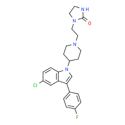 ChemSpider 2D Image | 1-(2-{4-[5-Chloro-3-(4-fluorophenyl)-1H-indol-1-yl]-1-piperidinyl}ethyl)-2-imidazolidinone | C24H26ClFN4O