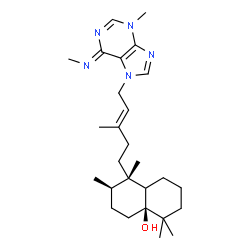 ChemSpider 2D Image | (1S,2R,4aS)-1,2,5,5-Tetramethyl-1-{(3E)-3-methyl-5-[(6Z)-3-methyl-6-(methylimino)-3,6-dihydro-7H-purin-7-yl]-3-penten-1-yl}octahydro-4a(2H)-naphthalenol | C27H43N5O