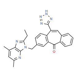 ChemSpider 2D Image | 3-[(2-Ethyl-5,7-dimethyl-3H-imidazo[4,5-b]pyridin-3-yl)methyl]-11-(2H-tetrazol-5-yl)-5H-dibenzo[a,d][7]annulen-5-one | C27H23N7O