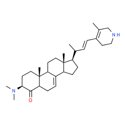 ChemSpider 2D Image | (3S,10R,13R,17R)-3-(Dimethylamino)-10,13-dimethyl-17-[(2S,3E)-4-(5-methyl-1,2,3,6-tetrahydro-4-pyridinyl)-3-buten-2-yl]-1,2,3,5,6,9,10,11,12,13,14,15,16,17-tetradecahydro-4H-cyclopenta[a]phenanthren-4
-one | C31H48N2O