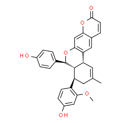 ChemSpider 2D Image | (4R,4aS,5S,12bR)-4-(4-Hydroxy-2-methoxyphenyl)-5-(4-hydroxyphenyl)-2-methyl-3,4a,5,12b-tetrahydro-4H,9H-benzo[c]pyrano[3,2-g]chromen-9-one | C30H26O6