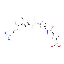 ChemSpider 2D Image | N-[(3Z)-3-Amino-3-iminopropyl]-1-methyl-4-[({1-methyl-4-[(5-nitro-2-furoyl)amino]-1H-pyrrol-2-yl}carbonyl)amino]-1H-pyrrole-2-carboxamide | C20H22N8O6