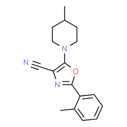 ChemSpider 2D Image | 2-(2-Methylphenyl)-5-(4-methyl-1-piperidinyl)-1,3-oxazole-4-carbonitrile | C17H19N3O