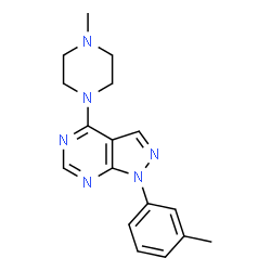 ChemSpider 2D Image | 1-methyl-4-[1-(3-methylphenyl)pyrazolo[3,4-d]pyrimidin-4-yl]piperazine | C17H20N6