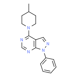 ChemSpider 2D Image | 4-(4-Methyl-1-piperidinyl)-1-phenyl-1H-pyrazolo[3,4-d]pyrimidine | C17H19N5