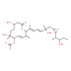 ChemSpider 2D Image | 4-C-{(1E,3E)-4-[(4E)-6-Acetoxy-7,10-dihydroxy-3,7-dimethyl-12-oxooxacyclododec-4-en-2-yl]-1,3-pentadien-1-yl}-1,2-anhydro-3,5-dideoxy-1-(3-hydroxy-2-pentanyl)pentitol | C30H48O9