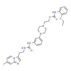 ChemSpider 2D Image | 2-{4-[3-({[2-(7-Methylimidazo[1,2-a]pyridin-3-yl)ethyl]carbamoyl}amino)phenyl]-1-piperazinyl}ethyl (2-ethoxyphenyl)carbamate | C32H39N7O4