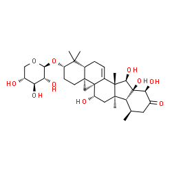 ChemSpider 2D Image | (3beta,5alpha,9beta,11beta,15alpha,16beta,24R)-11,15,16,24-Tetrahydroxy-4,4,14-trimethyl-23-oxo-9,19:16,24-dicyclochol-7-en-3-yl beta-D-xylopyranoside | C32H48O10