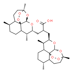 ChemSpider 2D Image | 3-[(1S,5R,9R,10R,12R,13R)-1,5,9-Trimethyl-11,14,15,16-tetraoxatetracyclo[10.3.1.0~4,13~.0~8,13~]hexadec-10-yl]-2-{[(1S,5R,9R,10R,12R,13R)-1,5,9-trimethyl-11,14,15,16-tetraoxatetracyclo[10.3.1.0~4,13~.
0~8,13~]hexadec-10-yl]methyl}propanoic acid | C34H52O10