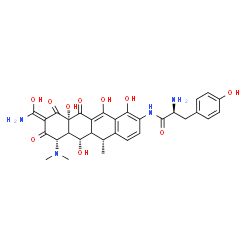 ChemSpider 2D Image | N-[(5R,6S,7S,9Z,10aS)-9-[Amino(hydroxy)methylene]-7-(dimethylamino)-1,6,10a,12-tetrahydroxy-5-methyl-8,10,11-trioxo-5,5a,6,6a,7,8,9,10,10a,11-decahydro-2-tetracenyl]-L-tyrosinamide | C31H34N4O10