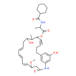 ChemSpider 2D Image | 13,22-Dihydroxy-5-methoxy-14,16-dimethyl-3-oxo-2-azabicyclo[18.3.1]tetracosa-1(24),6,8,10,16,20,22-heptaen-15-yl N-(cyclohexylcarbonyl)alaninate | C36H50N2O7