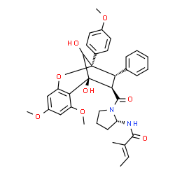 ChemSpider 2D Image | (2E)-N-[(2S)-1-{[(1S,9S,10S,11R)-1,12-Dihydroxy-3,5-dimethoxy-9-(4-methoxyphenyl)-10-phenyl-8-oxatricyclo[7.2.1.0~2,7~]dodeca-2,4,6-trien-11-yl]carbonyl}-2-pyrrolidinyl]-2-methyl-2-butenamide | C36H40N2O8