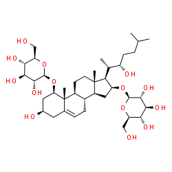 ChemSpider 2D Image | (1beta,3beta,16beta,22S)-1-(beta-D-Glucopyranosyloxy)-3,22-dihydroxycholest-5-en-16-yl beta-D-glucopyranoside | C39H66O14