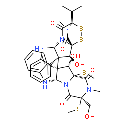 ChemSpider 2D Image | (1S,2S,3S,11R,14S)-2-Hydroxy-3-[(3S,5aS,10bR,11S,11aS)-11-hydroxy-3-(hydroxymethyl)-2-methyl-3,11a-bis(methylsulfanyl)-1,4-dioxo-1,2,3,4,5a,6,11,11a-octahydro-10bH-pyrazino[1',2':1,5]pyrrolo[2,3-b]ind
ol-10b-yl]-14-isopropyl-18-methyl-15,16-dithia-10,12,18-triazapentacyclo[12.2.2.0~1,12~.0~3,11~.0~4,9~]octadeca-4,6,8-triene-13,17-dione | C34H38N6O7S4