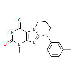 ChemSpider 2D Image | 1-Methyl-9-(3-methylphenyl)-6,7,8,9-tetrahydropyrimido[2,1-f]purine-2,4(1H,3H)-dione | C16H17N5O2